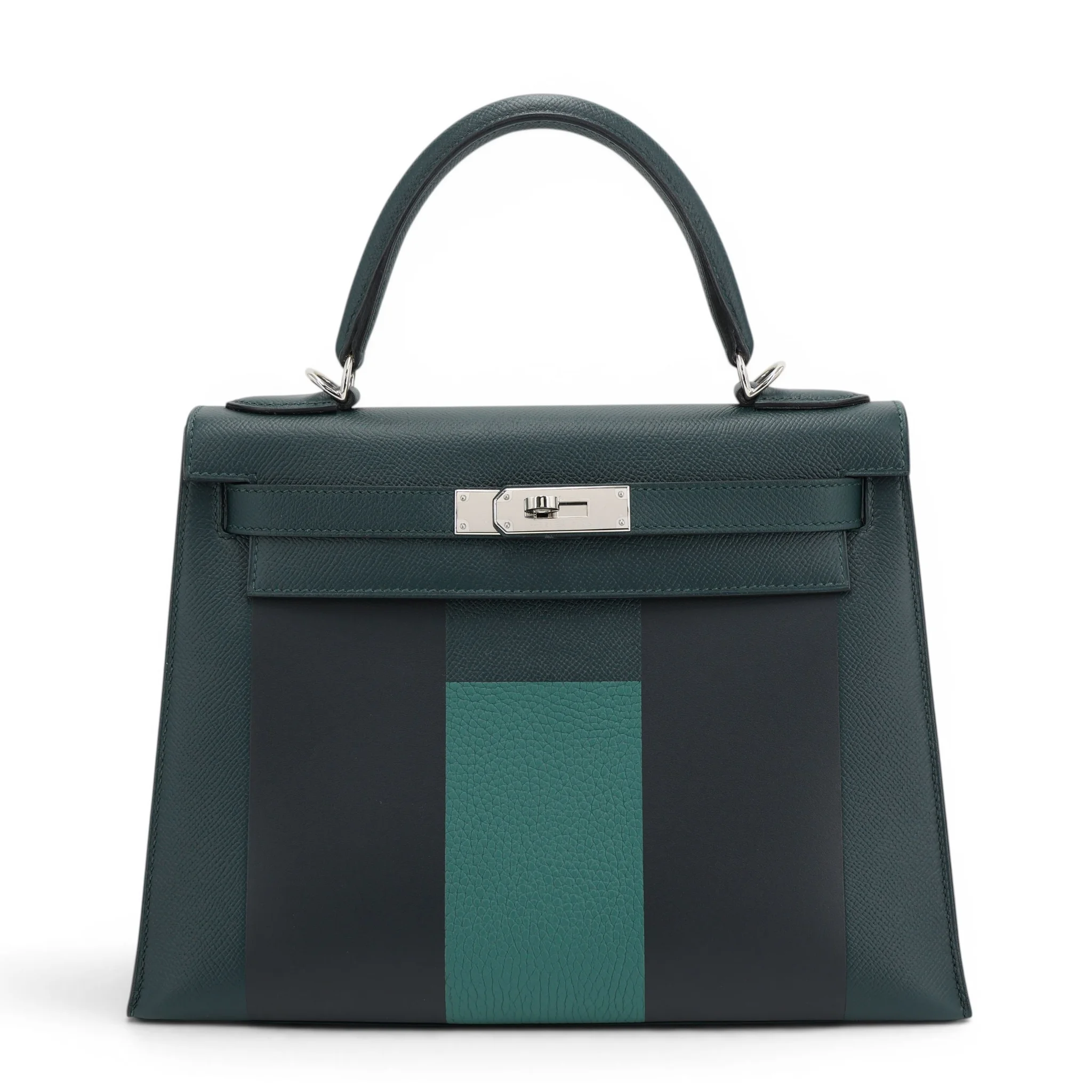  HERMÈS 爱马仕 限量收藏款 Kelly 28 外缝 字母H 6O 松柏绿 Vert Cypress K7 深蓝色 Bleu Obscur Z6 孔雀绿 Malachite Epsom牛皮 Sombrero皮 Clemence小牛皮 银扣 C刻 2018年
