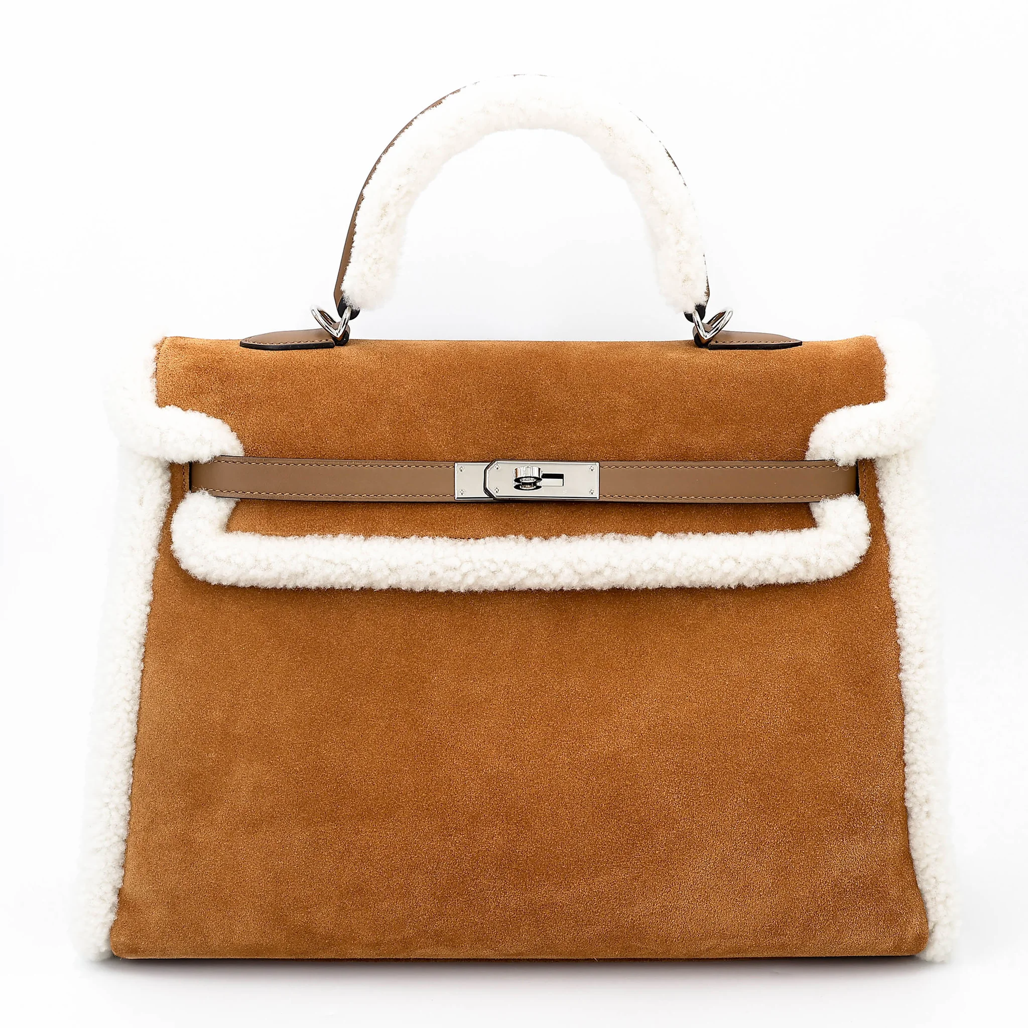 HERMÈS 爱马仕 限量收藏款 Kelly 35 Teddy 3G 栗子色 Alezan 0M 奶茶色 Chai Grizzly 羊羔绒 Swift牛皮 银扣 B刻 2023年