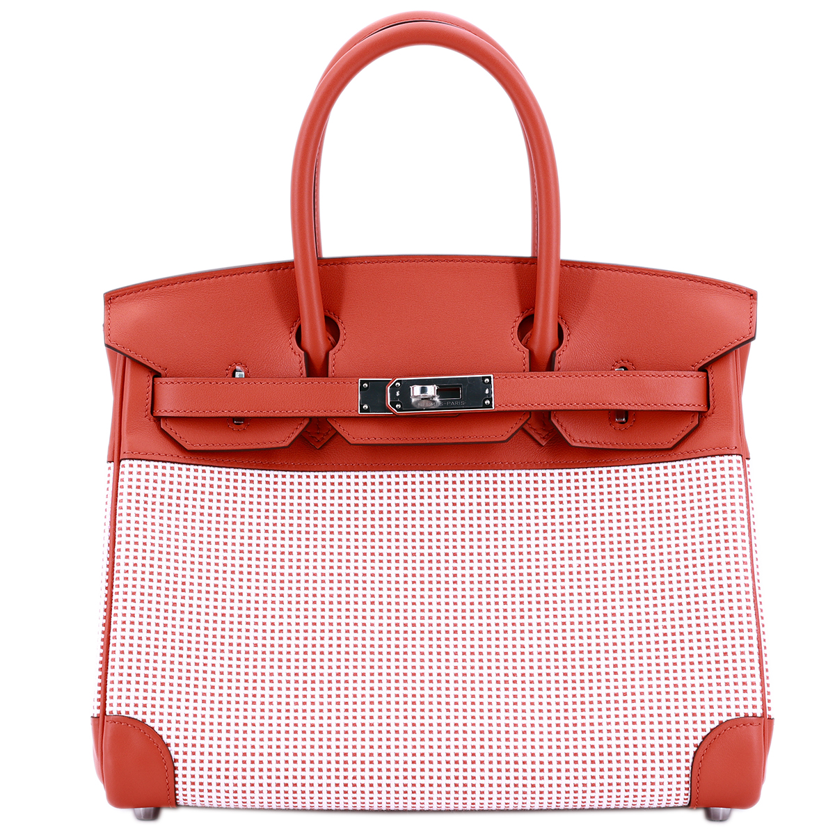 HERMÈS 爱马仕 限量款 Birkin Quadrille 30 铂金包 9M Sanguine 三文鱼红 Swift牛皮 帆布 银扣
